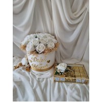 Krem/Gold Kız İsteme Çiçeği ve Çikolata Seti